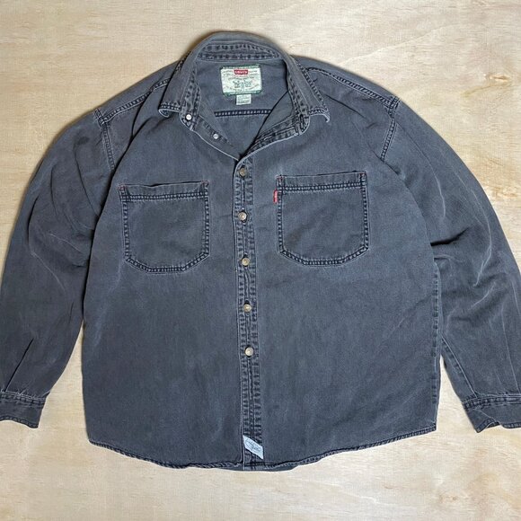 Levis Vintage Mens Grey Denim Button-Up Shirt Large - Picture 1 of 7